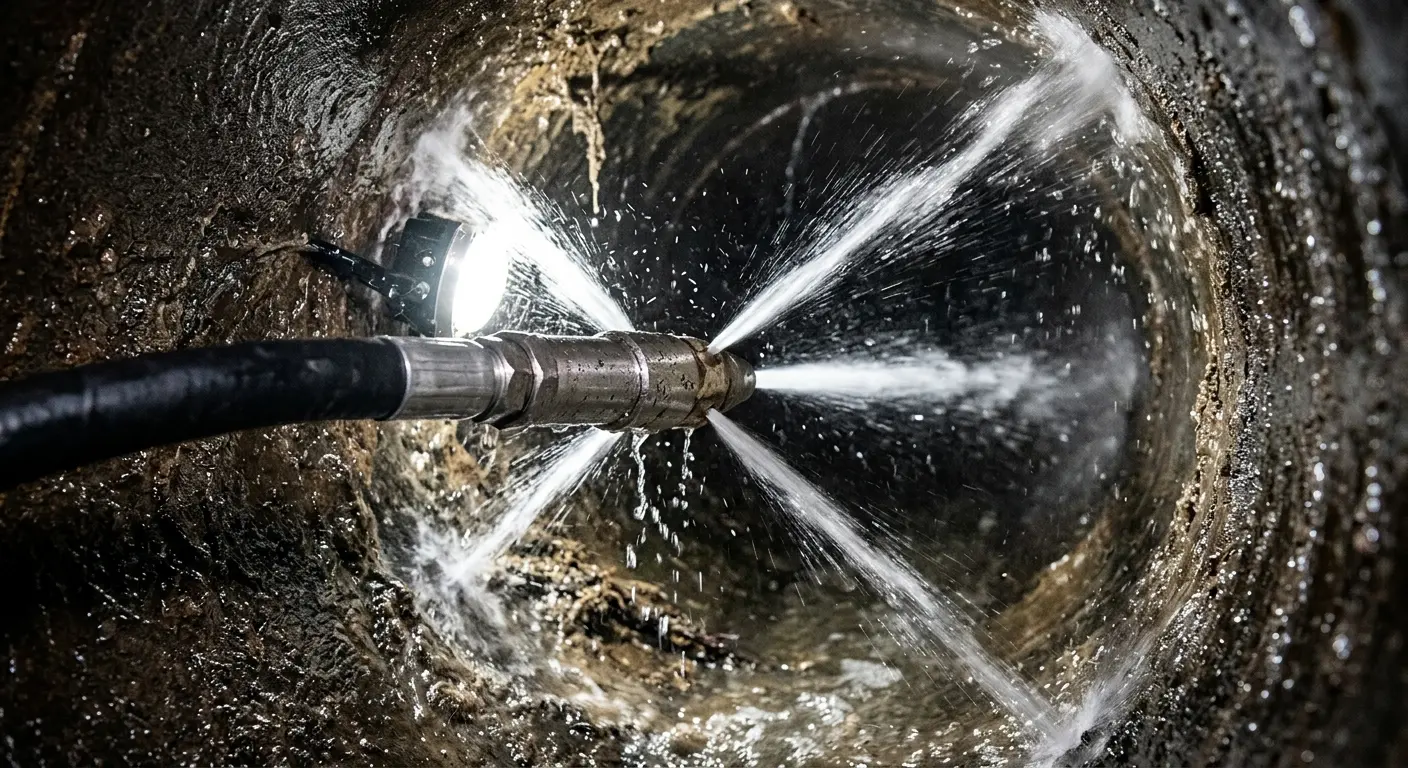 High-pressure hydro jetting nozzle cleaning sewer pipe for Storm Drain Cleaning in Five Corners